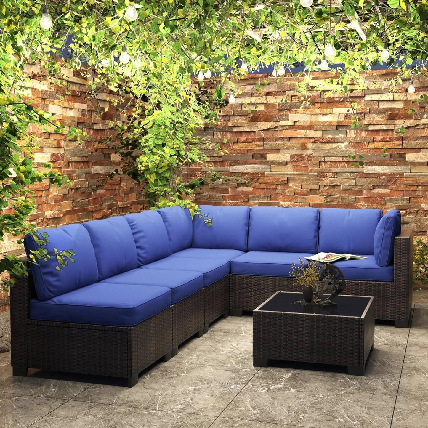 HobbyLane 7-teiliges modulares Gartenmöbel-Set aus PE-Rattan für den Außenbereich