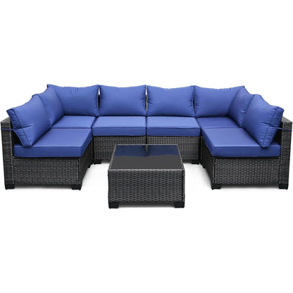 HobbyLane 7-teiliges modulares Gartenmöbel-Set aus PE-Rattan für den Außenbereich