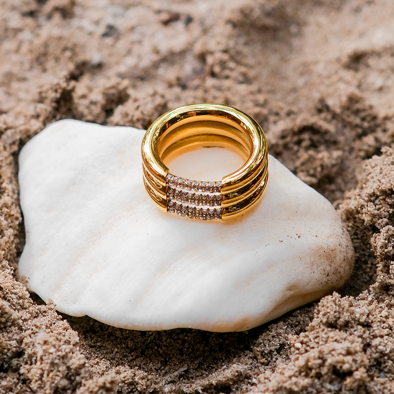 Serenity Gold Ring | Elegant 18k Gold Plated with Diamond Simulants 3