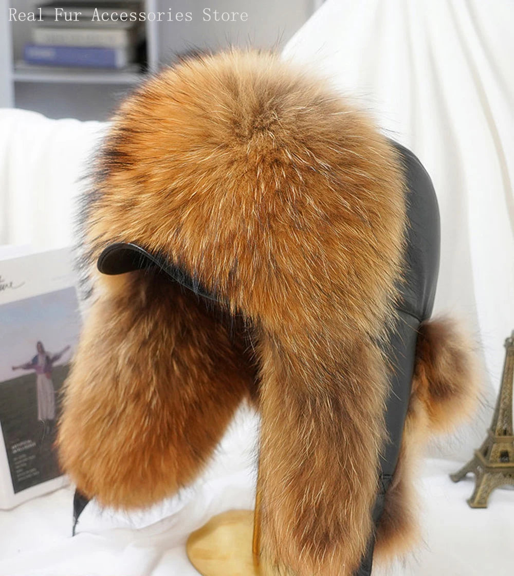 Leather Fox Fur Winter Bomber Hat | YURI