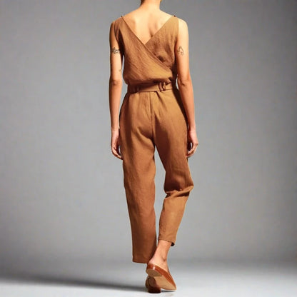 VEDA | Sleeveless V-Neck Linen Jumpsuit