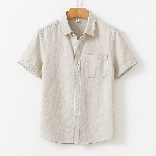 Short Sleeve Linen Shirt | Breathable Fabric with Chest Pocket for Summer Comfort 0