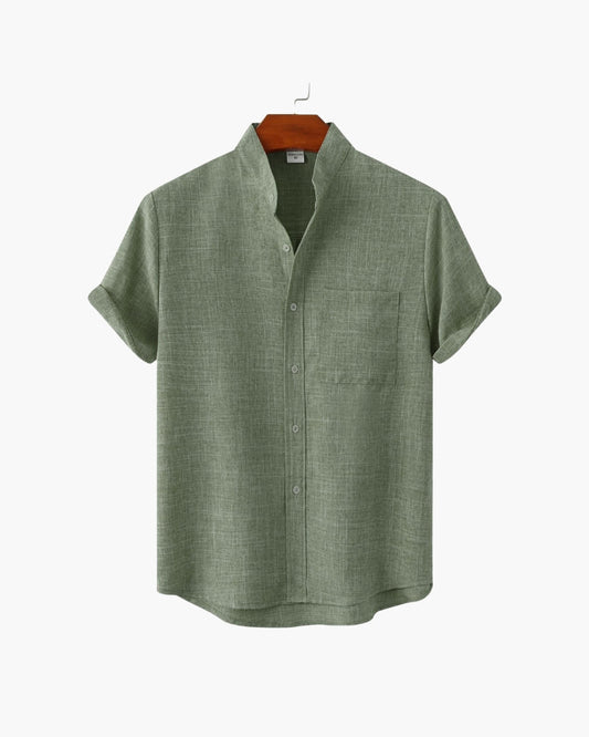 Short Sleeve Men's Shirt | Modern Stand Collar with Chest Pocket 0
