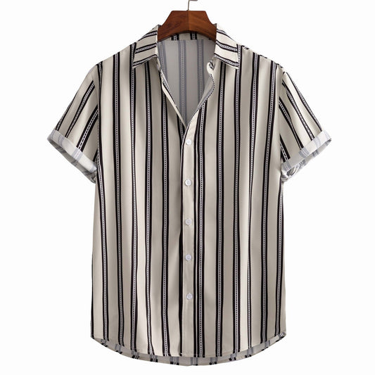Short Sleeve Striped Shirt | Lightweight Fabric with Classic Collar & Relaxed Fit 0