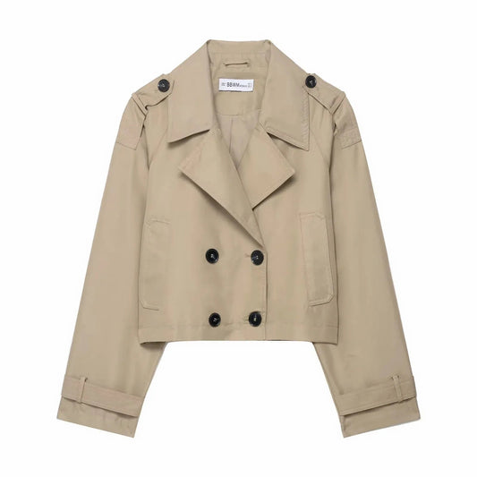 Short Trench Coat Women | Double Breasted Design with Functional Pockets 0