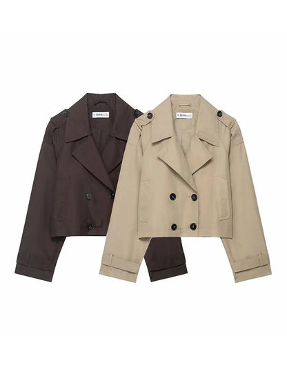 Short Trench Coat Women | Double Breasted Design with Functional Pockets 1