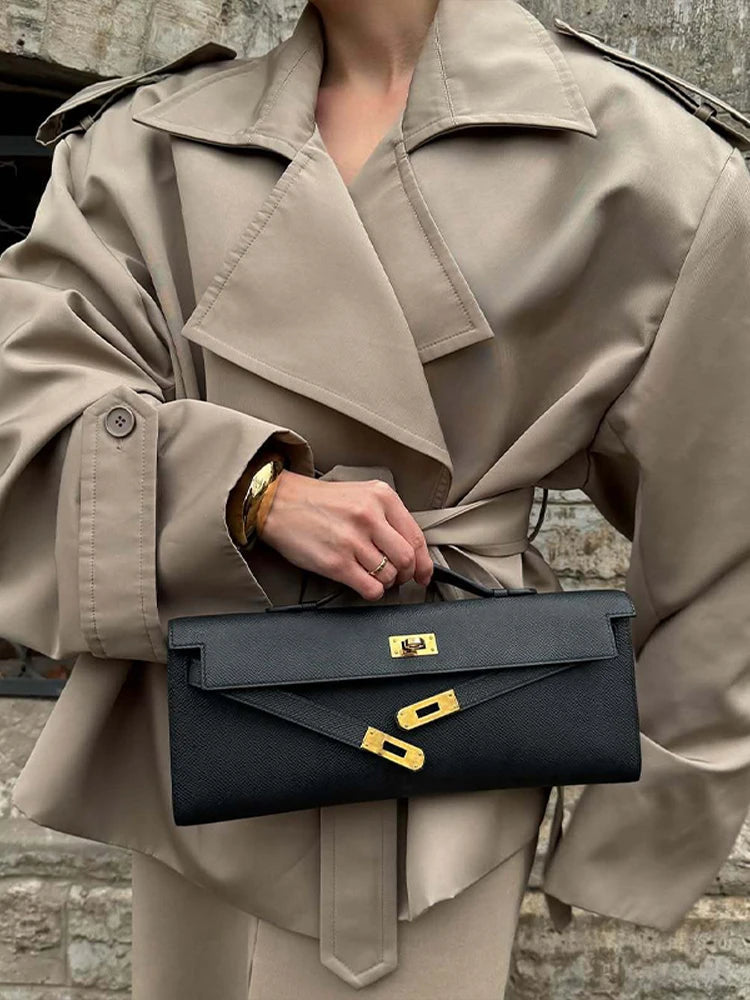 Short Trench Coat | Vintage Design with Elegant Collar and Shoulder Pads 6