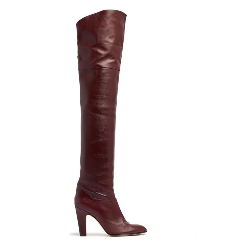 Sorte støvler over kneet | Premium ekte skinn med spiss tå-design