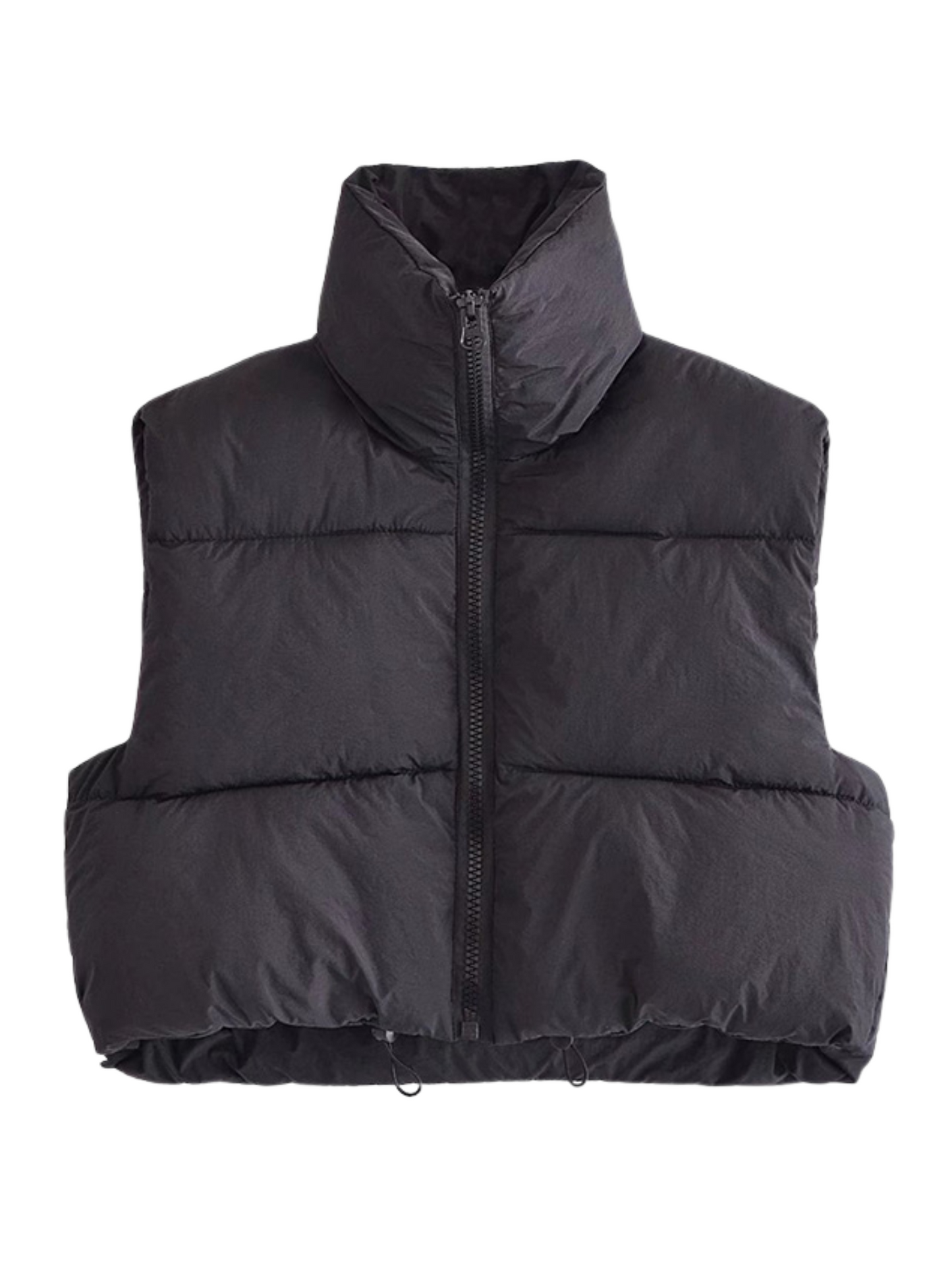 Sleeveless Cropped Puff Jacket | High-Neck Zip-Up Design 0