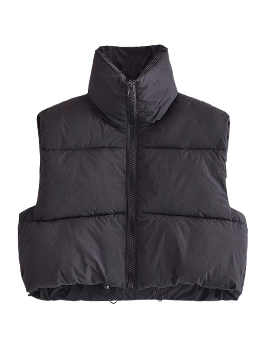 Sleeveless Cropped Puff Jacket | High-Neck Zip-Up Design 0