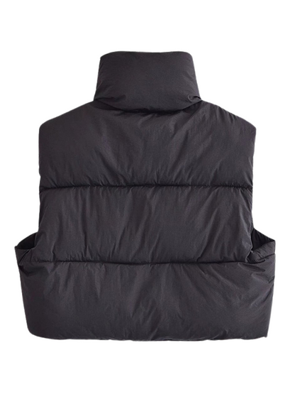 Sleeveless Cropped Puff Jacket | High-Neck Zip-Up Design 2