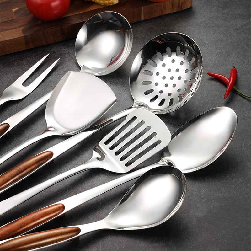 Stainless Steel Kitchen Utensil Set | Ergonomic Wooden Handle Design 4