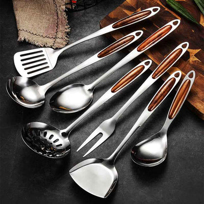 Stainless Steel Kitchen Utensil Set | Ergonomic Wooden Handles for Comfort 1