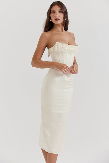 Strapless Dress | Embellished Satin with Lace-Up Back Detail 3