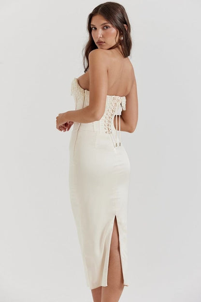 Strapless Dress | Embellished Satin with Lace-Up Back Detail 4