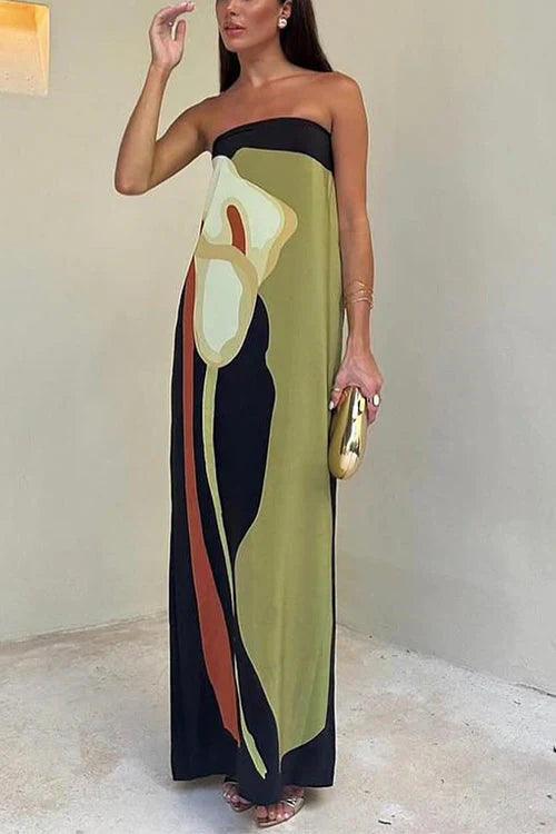 Strapless Women’s Maxi Dress | Lightweight Fabric with Abstract Print 3