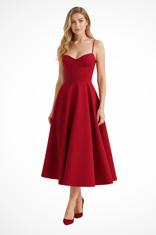 Structured Corset Midi Dress | Flared Skirt Design 0