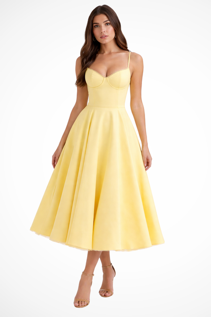 Structured Corset Midi Dress | Flared Skirt Design 9