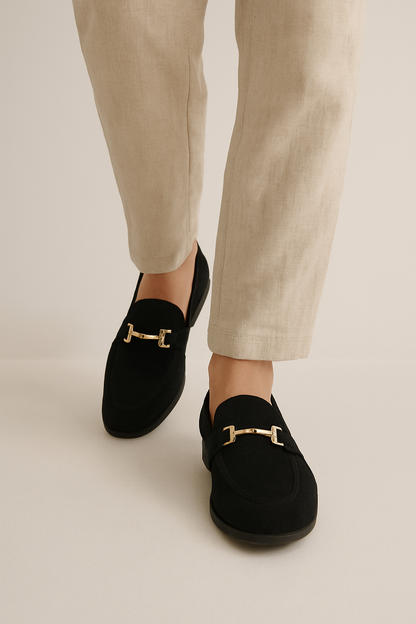 Suede Loafers for Men | Elegant Design with Gold Buckle Accent 1