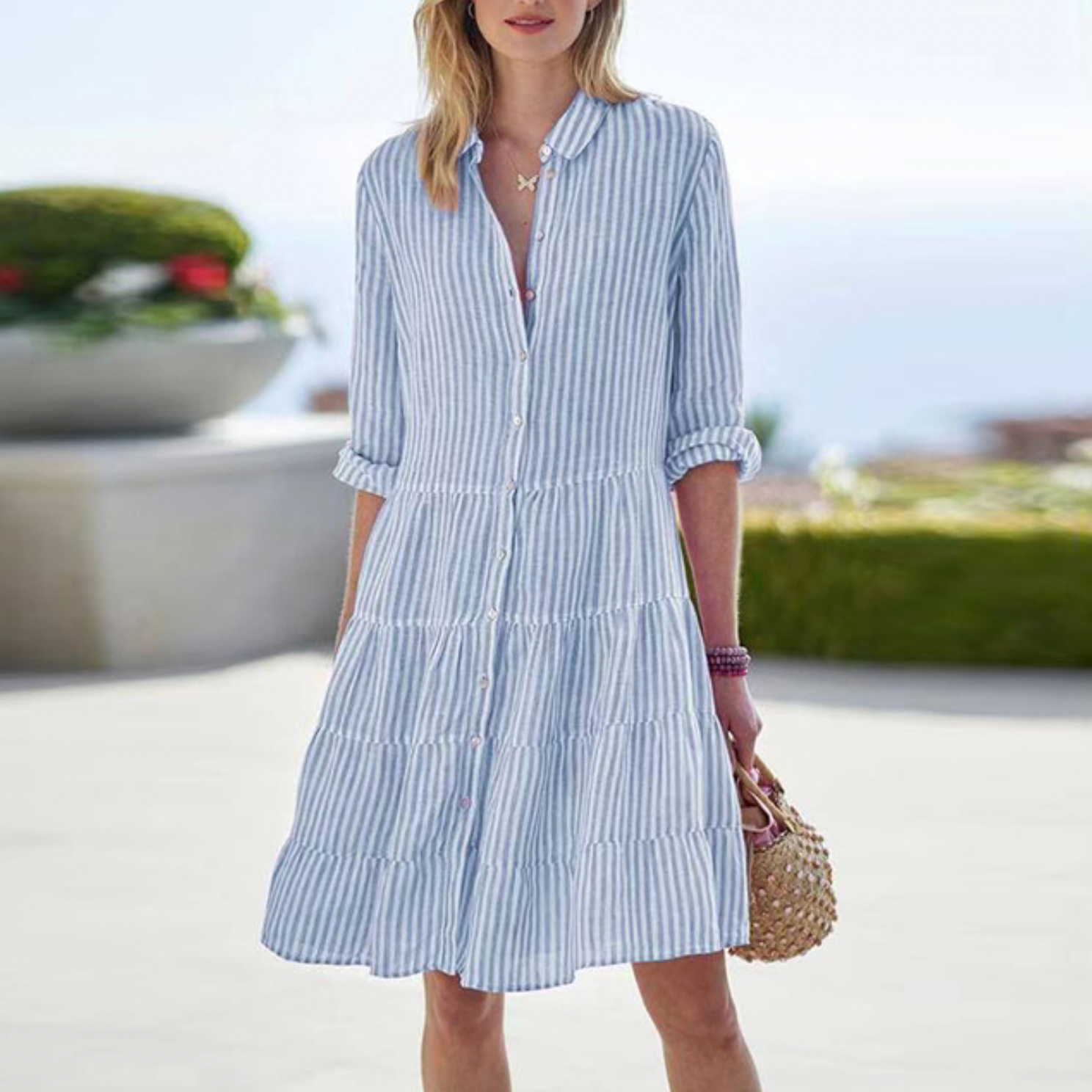 Summer Dress for Women | Lightweight Button Down Tiered Design 4