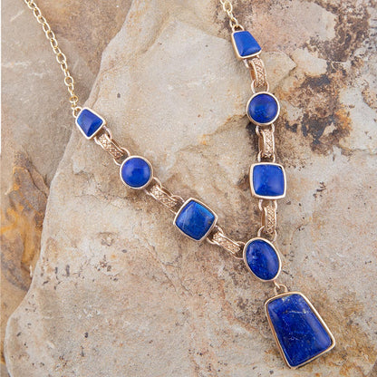Kungligt blå lapis guldhänge halsband