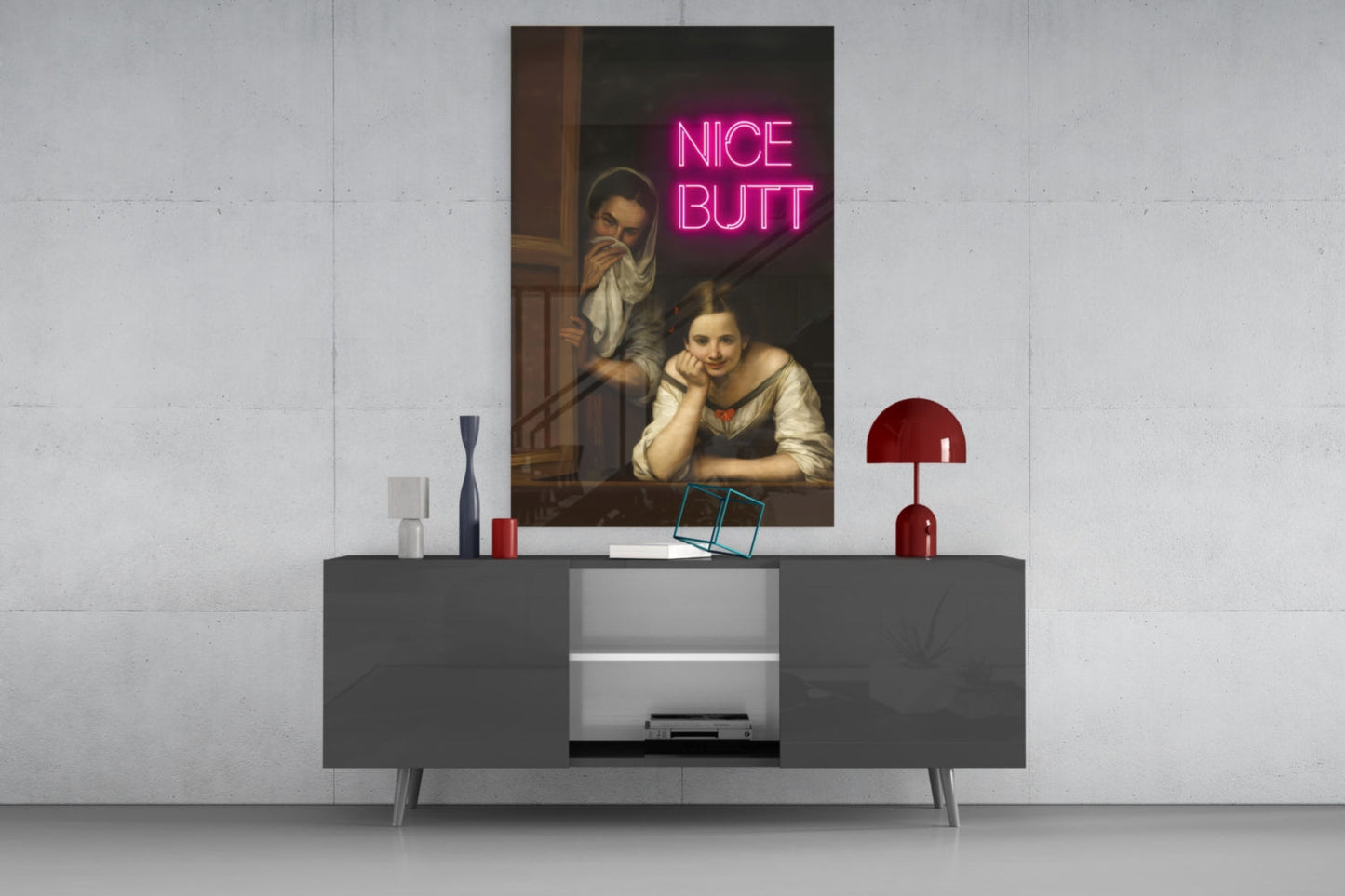 Grappig neonmeisje – wandkunst voor glazen ramen || Designercollectie