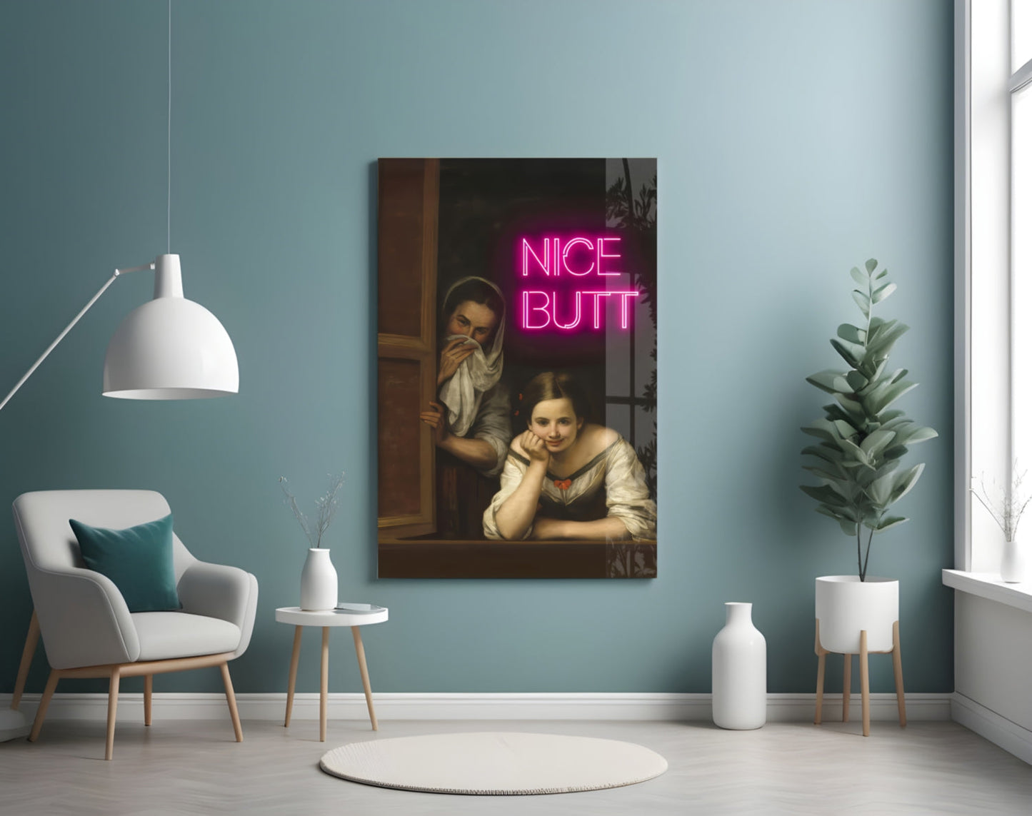 Grappig neonmeisje – wandkunst voor glazen ramen || Designercollectie