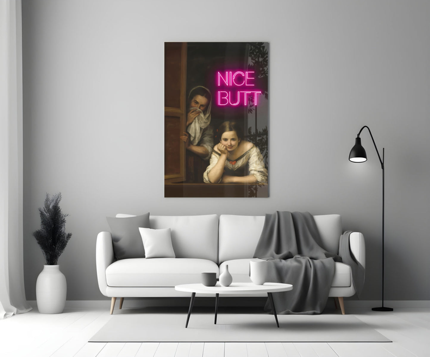 Grappig neonmeisje – wandkunst voor glazen ramen || Designercollectie