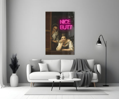 Grappig neonmeisje – wandkunst voor glazen ramen || Designercollectie