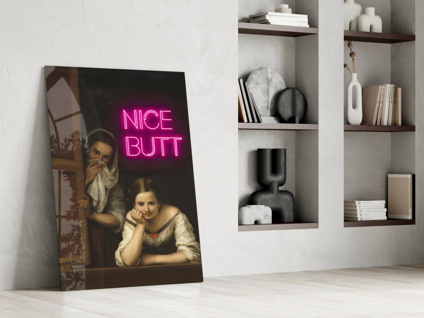 Grappig neonmeisje – wandkunst voor glazen ramen || Designercollectie