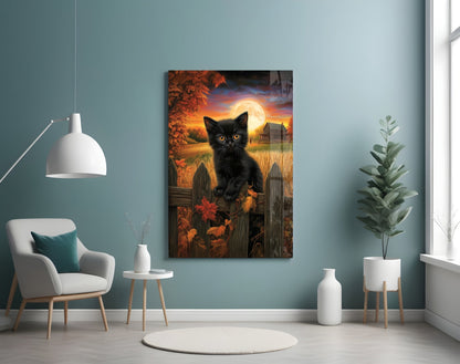 Podzimní kočka skleněné nástěnné umění || Designérská kolekce