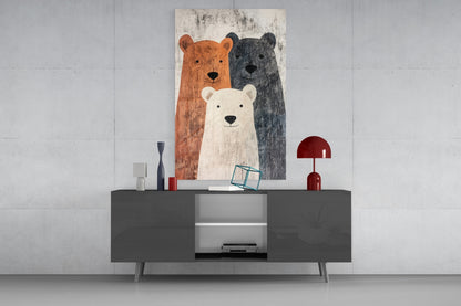 Art mural en verre Famille Ours || Collection de créateur