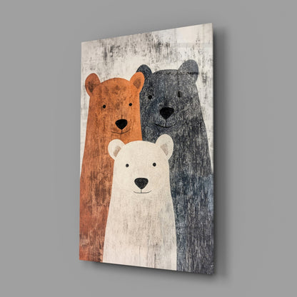 Art mural en verre Famille Ours || Collection de créateur