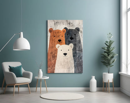 Art mural en verre Famille Ours || Collection de créateur