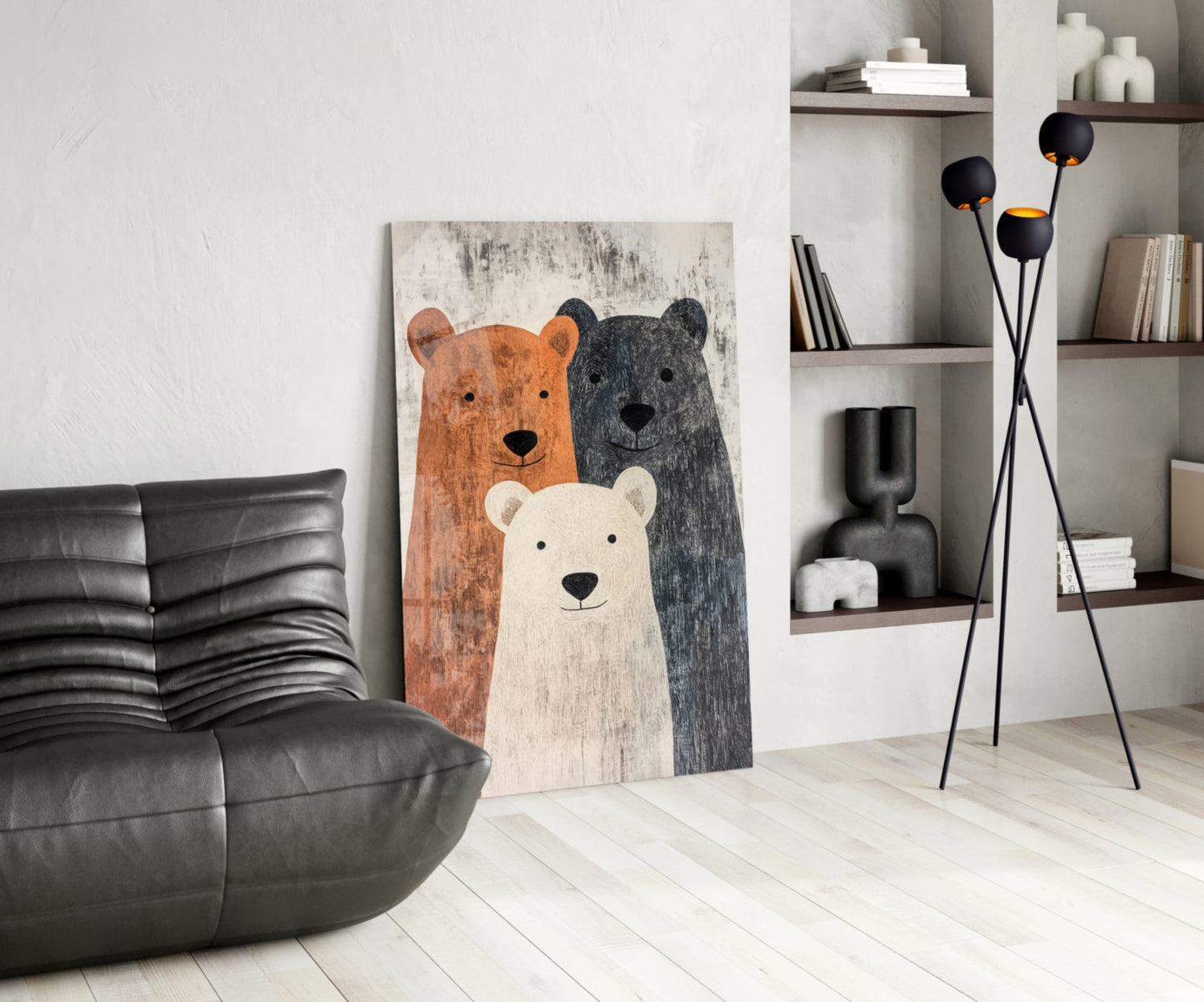 Art mural en verre Famille Ours || Collection de créateur