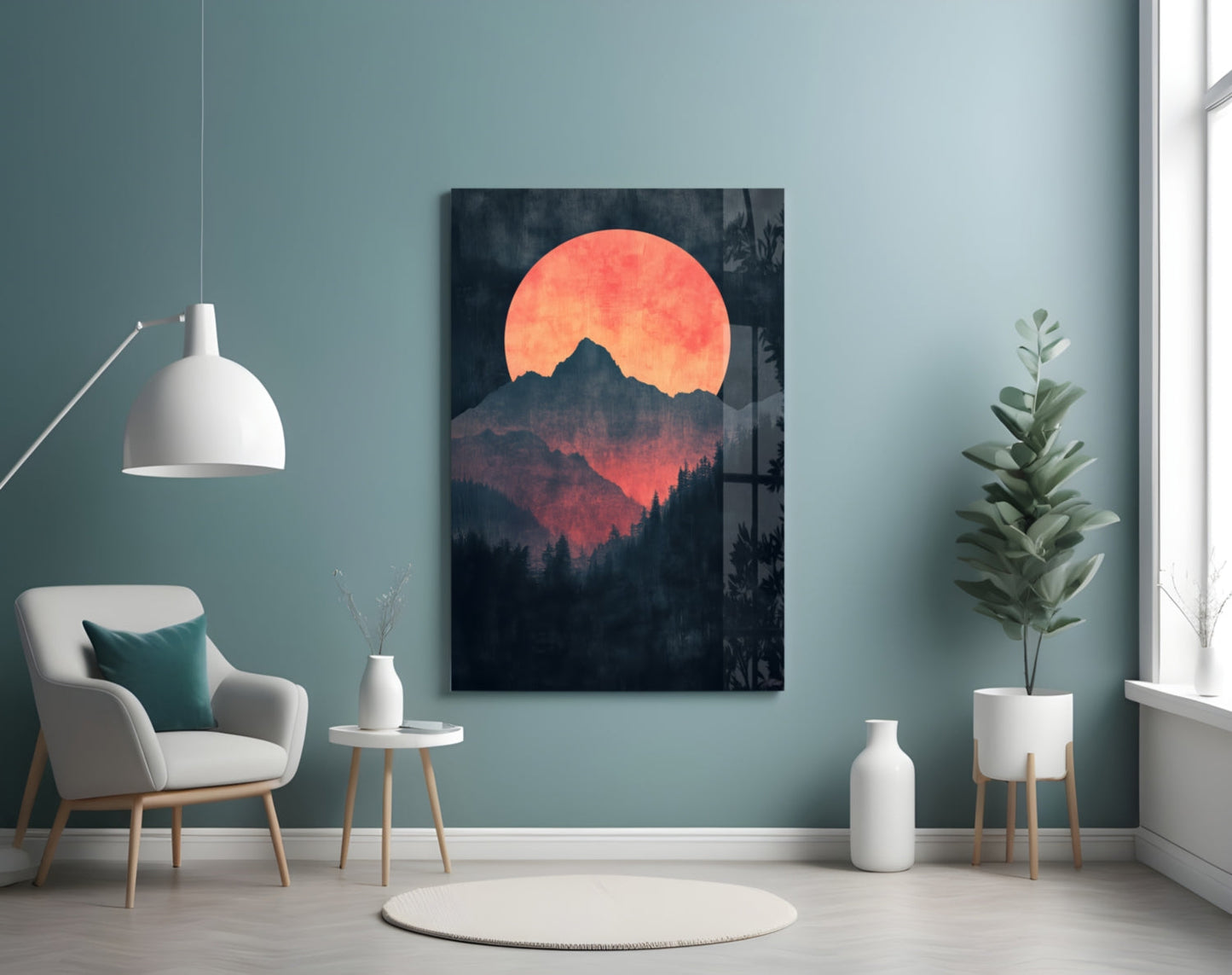 Červený měsíc na vzestupu – skleněné nástěnné umění || Designérská kolekce