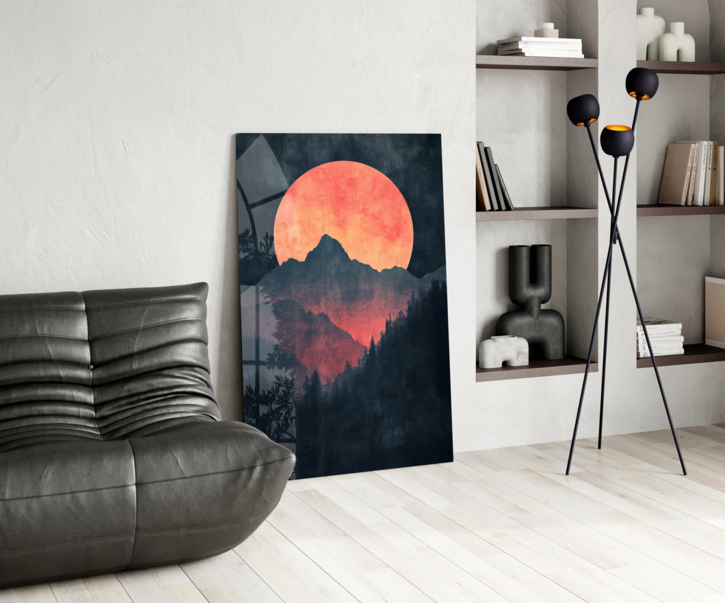 Červený měsíc na vzestupu – skleněné nástěnné umění || Designérská kolekce