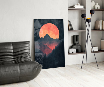 Červený měsíc na vzestupu – skleněné nástěnné umění || Designérská kolekce