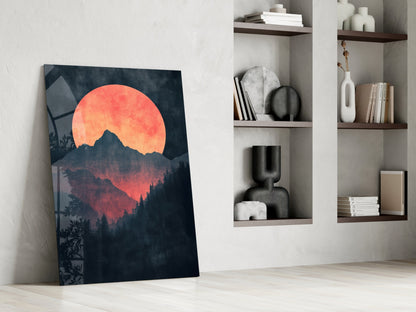 Červený měsíc na vzestupu – skleněné nástěnné umění || Designérská kolekce