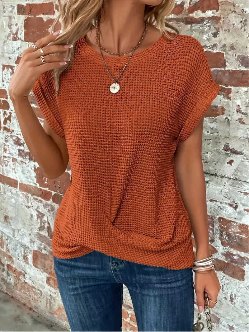 Textured Waffle Knit Top | Effortless Casual Style 0