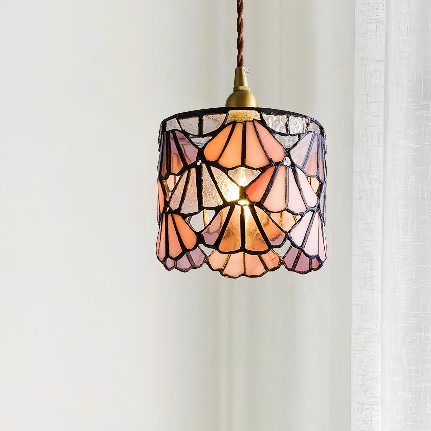 Tiffany Pendant Light | Handmade Glass Shade with Elegant Brass Detail 3
