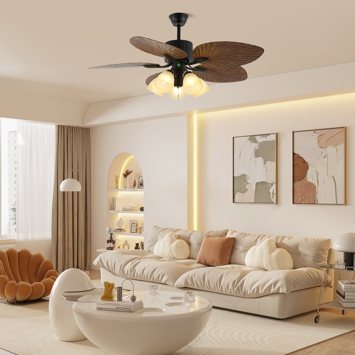 Tropical Ceiling Fan Light | Banana Leaf Design with Integrated Lighting 2
