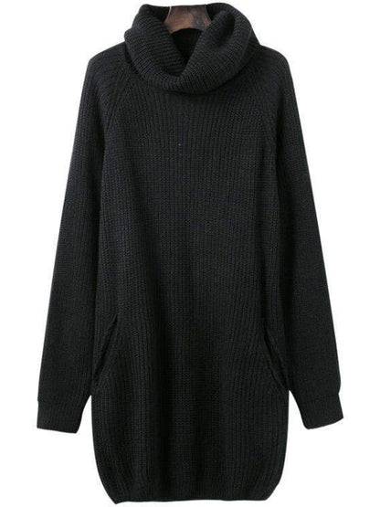 Turtleneck Knit Dress | Loose Fit Acrylic Sweater Dress 0
