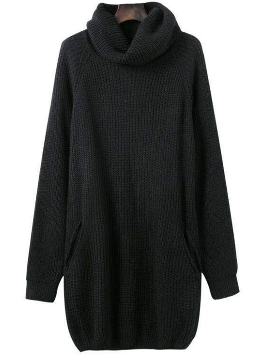 Turtleneck Knit Dress | Loose Fit Acrylic Sweater Dress 0