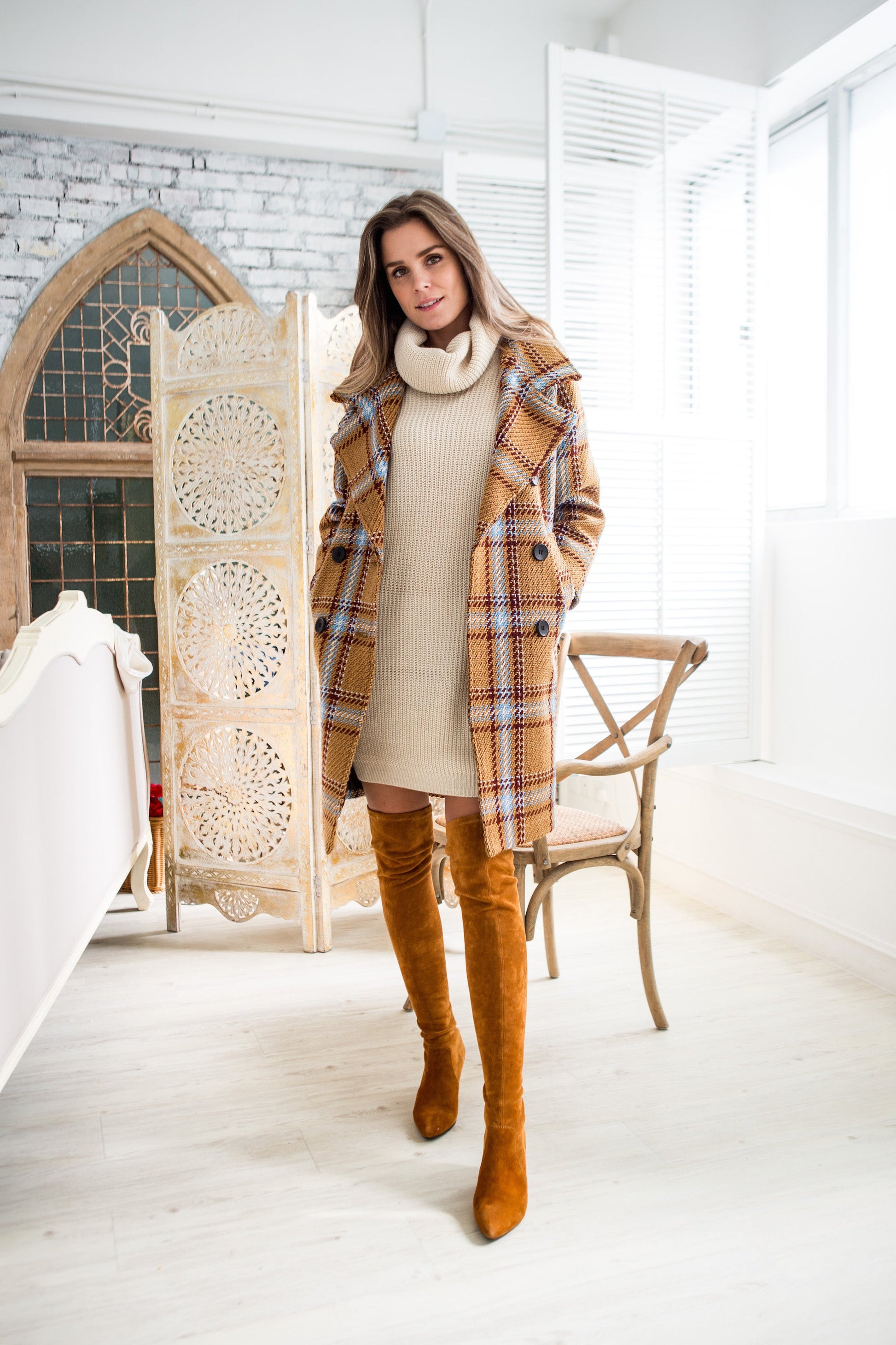 Turtleneck Knit Dress | Loose Fit Acrylic Sweater Dress 5