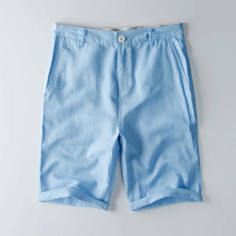 Urban Elegance | Men's Cotton Linen Blend Knee-Length Shorts with Pockets 0