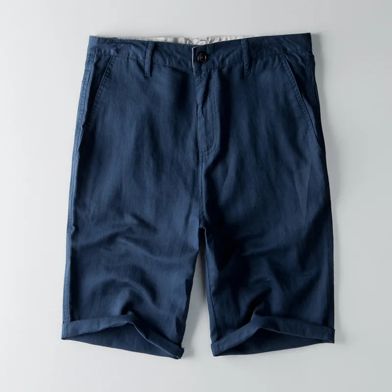 Urban Elegance | Men's Cotton Linen Blend Knee-Length Shorts with Pockets 1