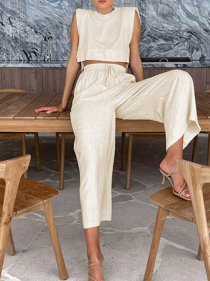 Utility Linen Two-Piece Wide Leg Pants Set | Comfortable Regular Fit for Everyday Wear 2