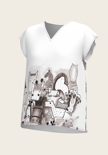The Horse Fair Monochrome Loose Fitting V Neck Shirt