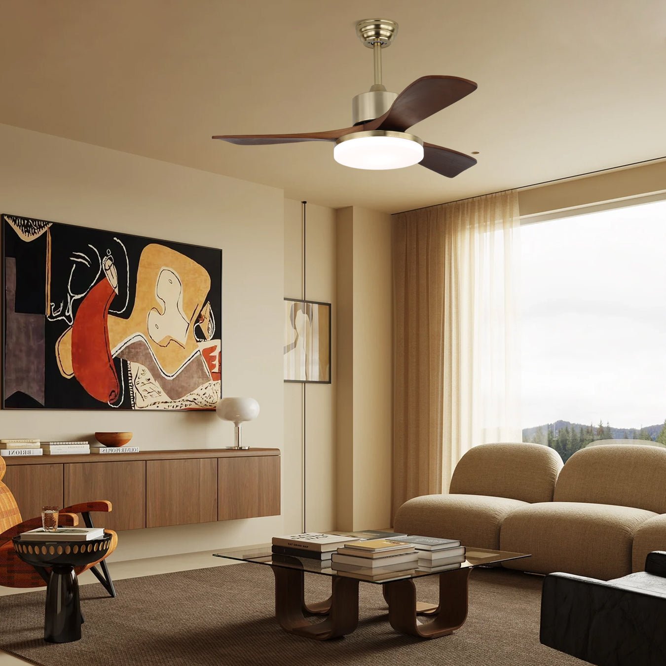 Vega | 42 & 52 Ceiling Fan Light with LED and Walnut Wood Blades 3